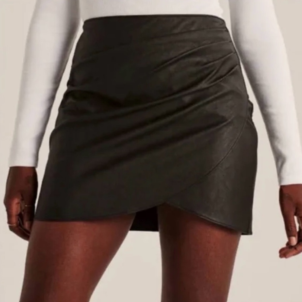 Abercrombie & Fitch Black Faux Leather Wrap Mini Skirt